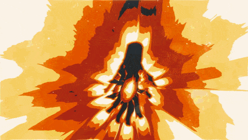 a drawing of a person 's hand surrounded by flames on a white background