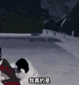 a person standing in the snow with chinese characters on the bottom
