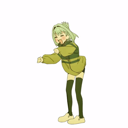 a drawing of a girl with green hair wearing a yellow sweater