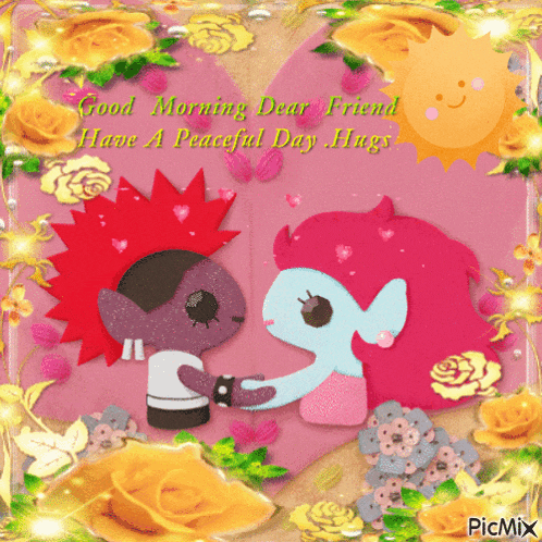 a good morning dear friend have a peaceful day hugs greeting card