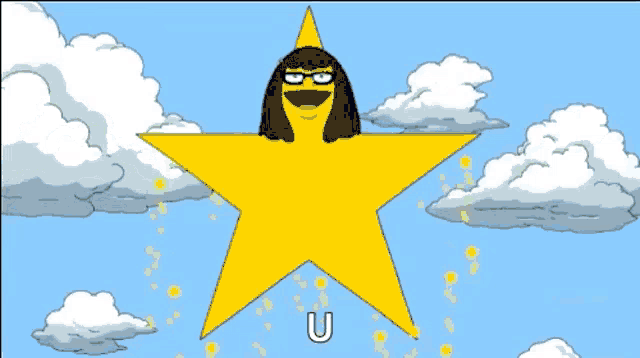 a cartoon star with the letter u on the bottom right
