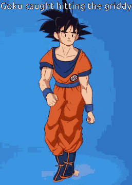 goku caught hitting the griddy is written on the blue background