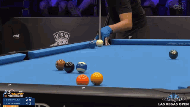a pool table with a csi logo in the corner