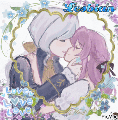 a drawing of a couple kissing with the words lesbian written on it