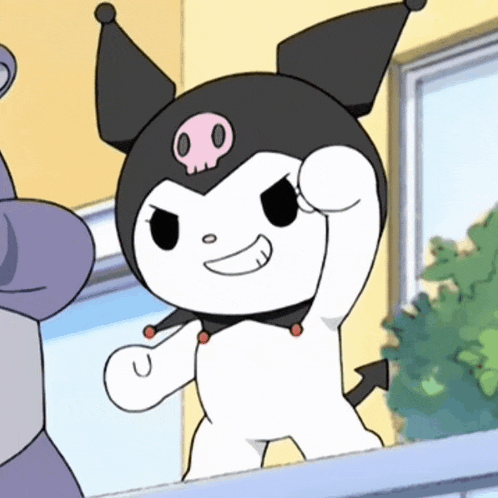 a cartoon character with a pink nose and a skull on it