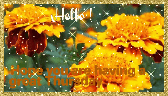 a greeting card with yellow flowers and the words " hope you are having a great thursday "