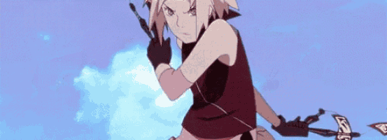 a cartoon character is flying through the air with a sword and a flame coming out of it .