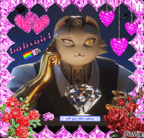 a picture of a cat holding a diamond with the words babygirl in the corner