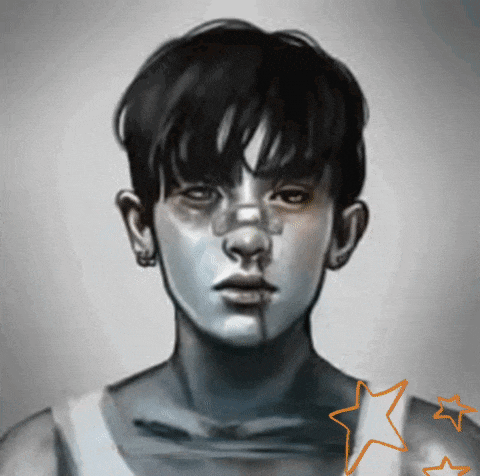 a drawing of a man with a nose ring