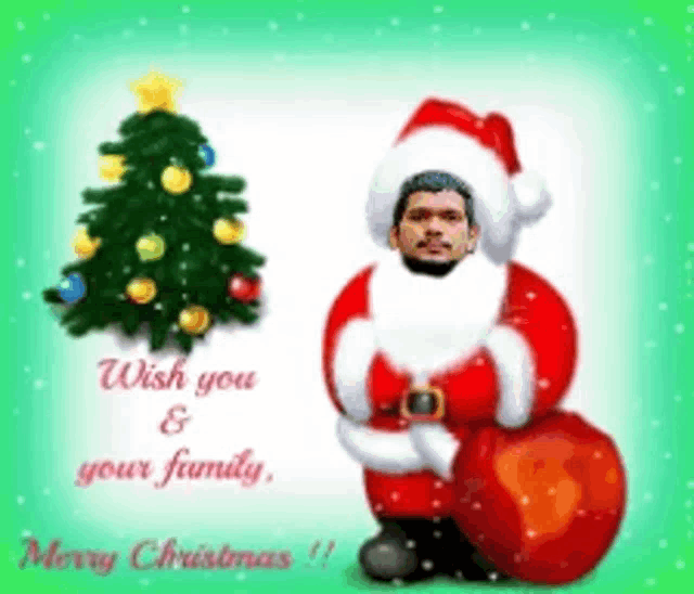 a christmas card with a picture of santa claus and the words wish you and your family