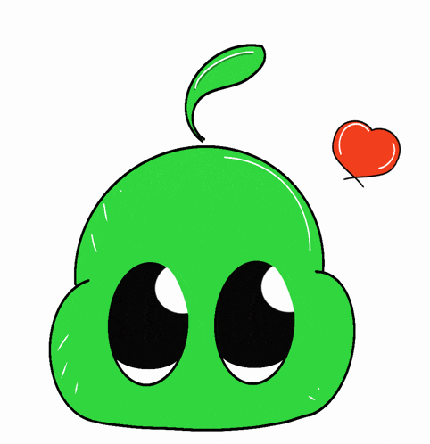 a green cartoon character has a red heart above its head