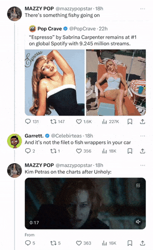 a screen shot of a twitter conversation between mazzy pop and pop crave