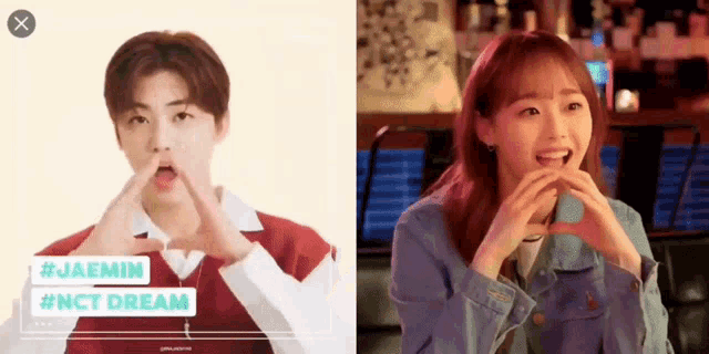 a man and a woman making a heart with their hands