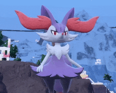 a purple and white rabbit with red ears is standing on a rock