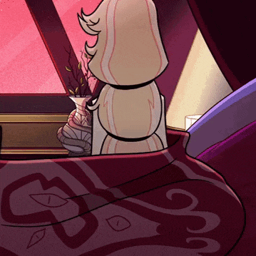 a cartoon drawing of a woman sitting in a chair with a vase in her hand