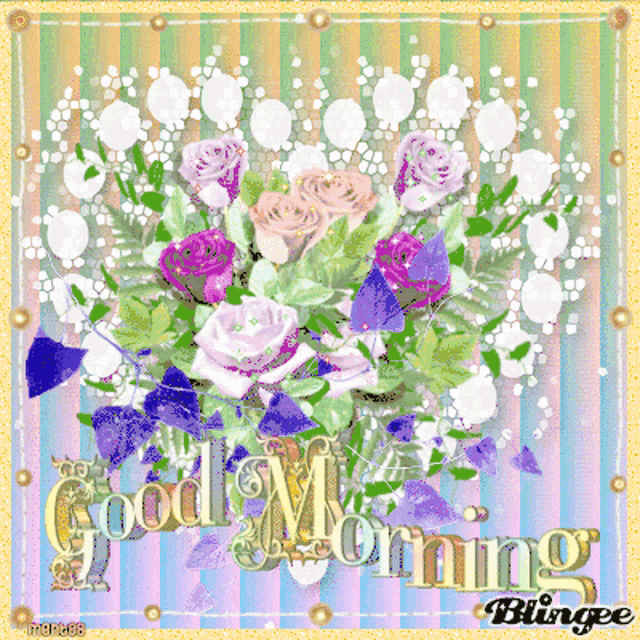 a greeting card with a bouquet of flowers and the words good morning
