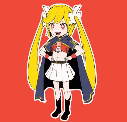 a cartoon drawing of a girl with yellow hair and a cape