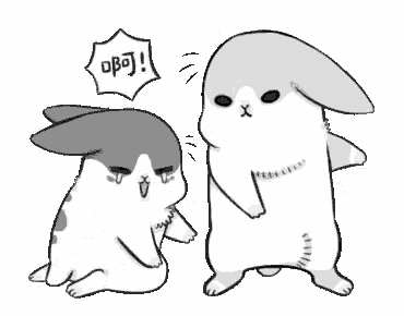 two rabbits are standing next to each other on a white background and one is sitting down .