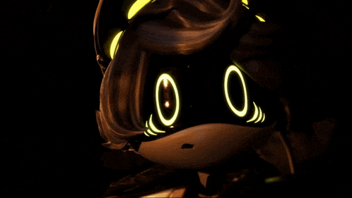 a cartoon character with glowing eyes that says ' o ' on it