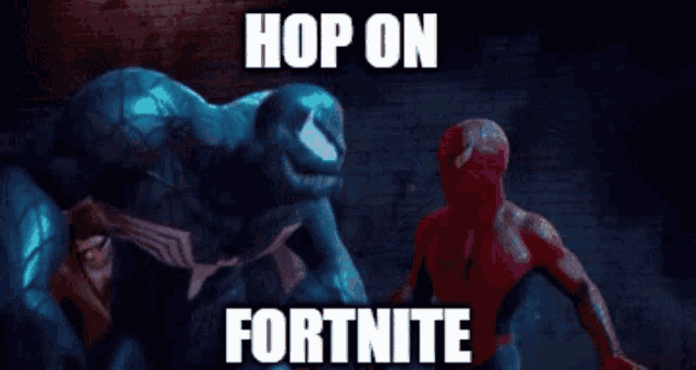 a video game scene with the words hop on fortnite on it