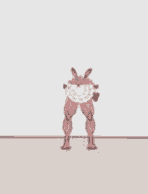 a cartoon drawing of a rabbit with muscles on its legs and ears .