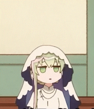 a cartoon girl is sitting in front of a window wearing a veil .