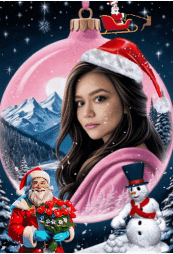 a woman in a santa hat is surrounded by christmas decorations