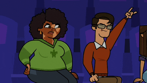 a cartoon of a man and a woman sitting next to each other giving a peace sign