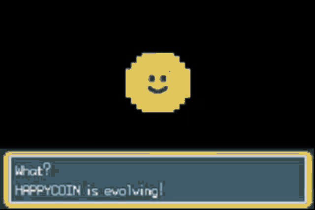 a screenshot of a video game that says what happycoin is evolving