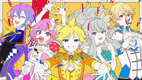 a group of anime characters are posing for a picture