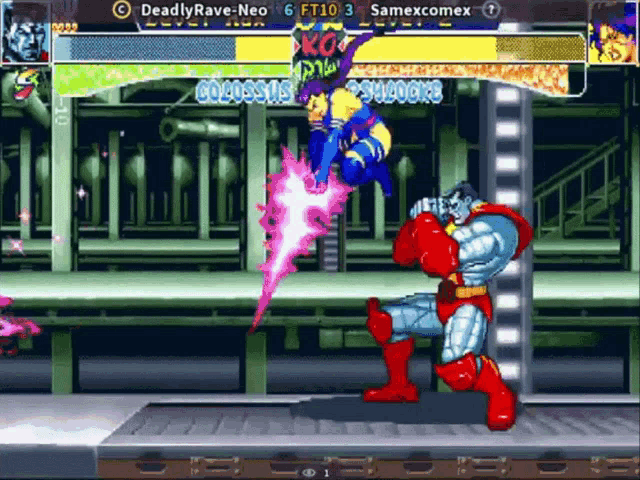 a video game with colossus and x-men fighting each other