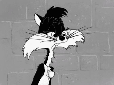 a black and white cartoon cat is standing in front of a wall