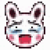 a pixel art of a rabbit 's face with a sad expression .