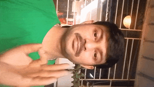 a man in a green shirt has a fake mustache