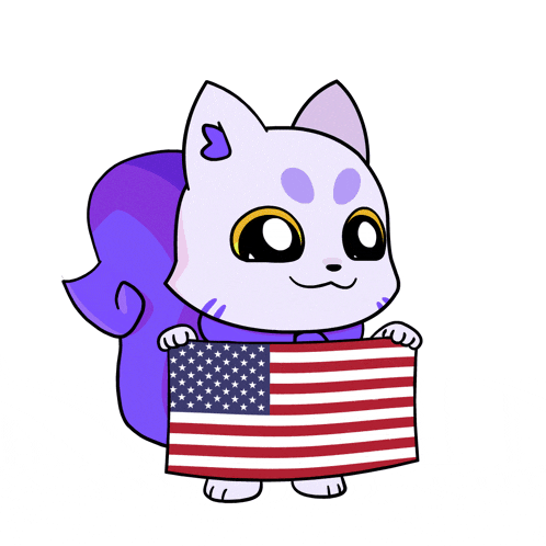 a cartoon cat is holding an american flag in its paws