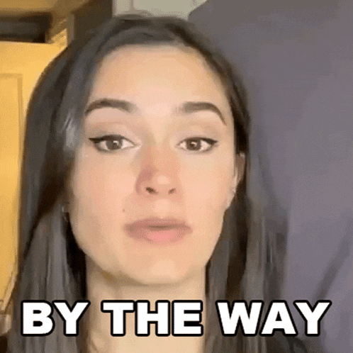 a close up of a woman 's face with the words `` by the way '' written on her face .