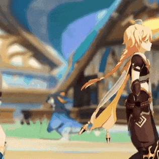 a cartoon character is standing in front of a building with a sword in her hand .