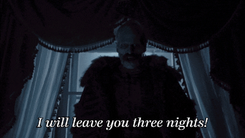 a silhouette of a man with the words " i will leave you three nights " above him