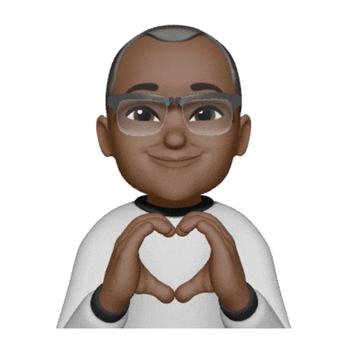 a cartoon man with glasses making a heart shape with his hands