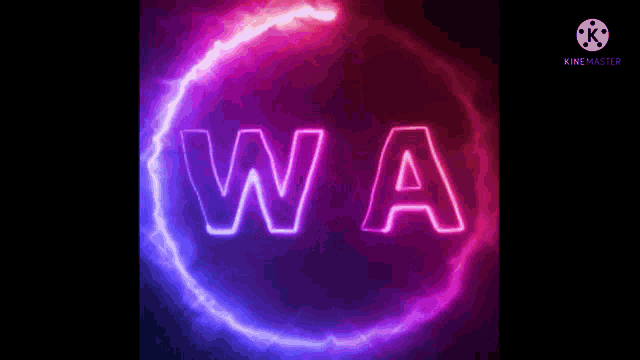 the word wa is glowing in a purple and blue circle on a black background .