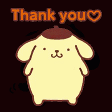a cartoon dog with the words thank you written above it
