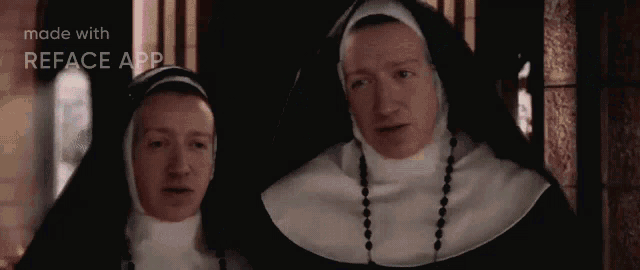 two nuns are standing next to each other with the words made with reface app in the background