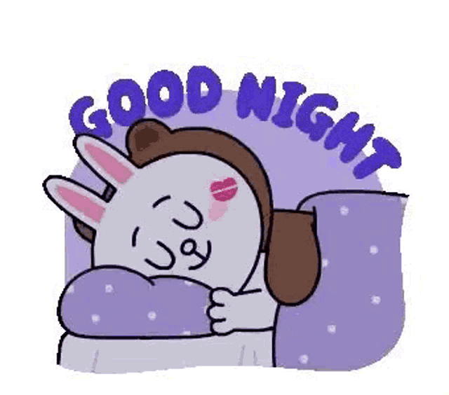 a cartoon of a rabbit sleeping in a bed with the words `` good night '' written around it .