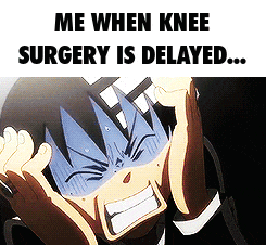 a cartoon of a boy screaming with the words " me when knee surgery is delayed "