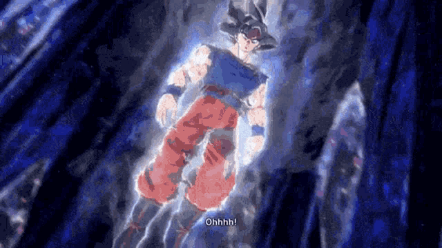 a man in a blue shirt and red pants is flying through the air in a cartoon .