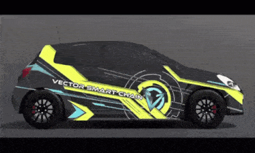 a black and yellow car with the words vector smart chain on it