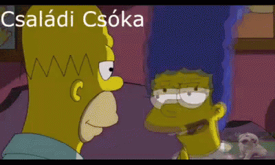 a cartoon of homer simpson and marge simpson with the words családi csoka above them
