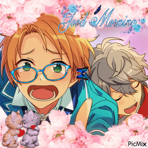 a picture of two anime characters with the words good morning