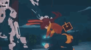 a girl with red hair is holding a lightning bolt