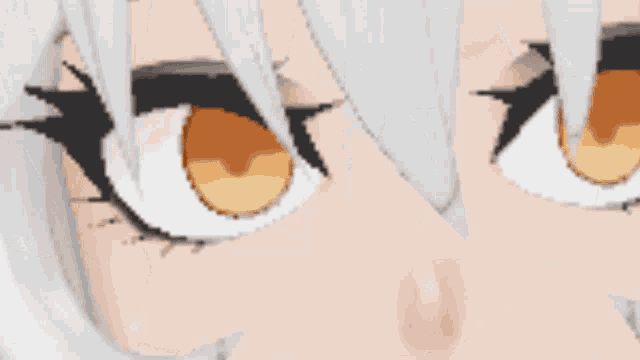 a close up of a cartoon character 's eyes with white hair